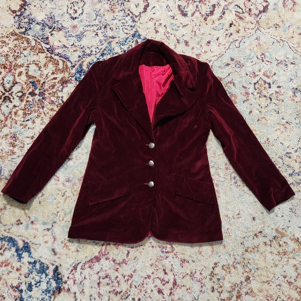 Prestige of Boston Vintage Three Button Velvet Blazer Wine Red Estimated Sz Med